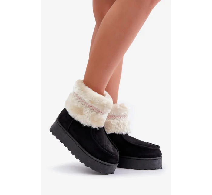 Dámské sněhule Deepanti na platformě s kožíškem a vzorem – černé