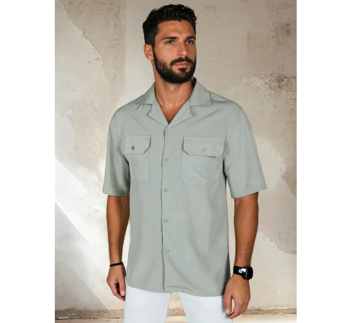 Pánská šedá košile s krátkým rukávem FashionStreet KX1085 Pánská šedá košile s krátkým rukávem FashionStreet KX1085