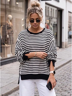 Dámská bavlněná mikina oversize s pruhy Azara, černá, FashionStreet RY2934