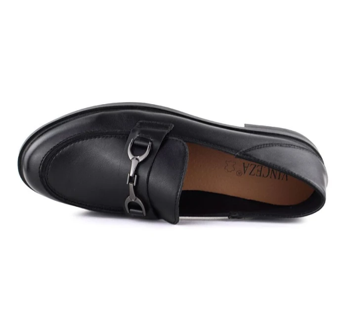 Dámské kožené polobotky mokasíny černé model 22015069 - VINCEZA