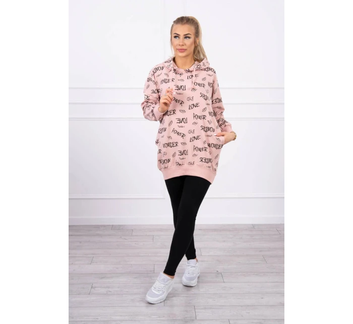 Mikina s nápisy tmavě pudrově růžová