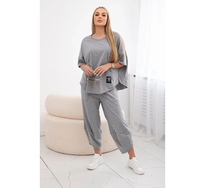 Bavlněný komplet halenka + kalhoty tmavě šedá