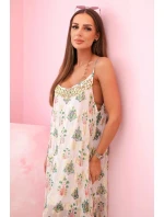 Dámské šaty na ramínka ze světlé viskózy s volánem růžový