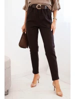 Dámské viskózové kalhoty s páskem a model 21407255 nohavicemi hnědé - K-Fashion