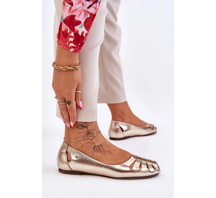 Zazoo 10009 Pohodlné Dámské Kožené Baletky Zlaté