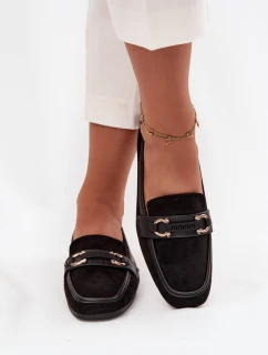 Mokasiny Loafersy Dámské S Ozdobným Prvkem Černé Evelora