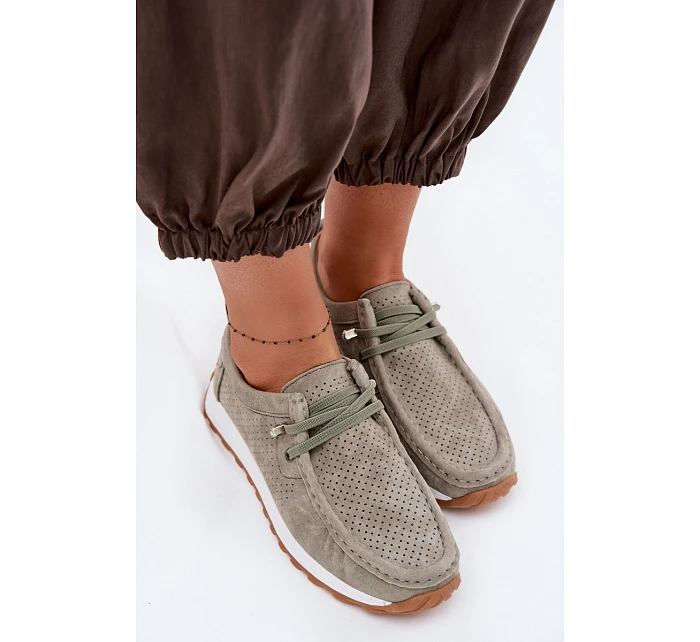 Dámské polobotky z přírodního semiše Zelená model 22091770 - EVENTO