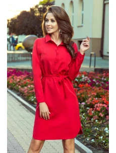 CAMILLE - Červené dámské košilové šaty se zavazováním 284-1