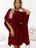 287-34 SOFIA Dámské motýlí šaty se zavazováním v pase - Bordeaux