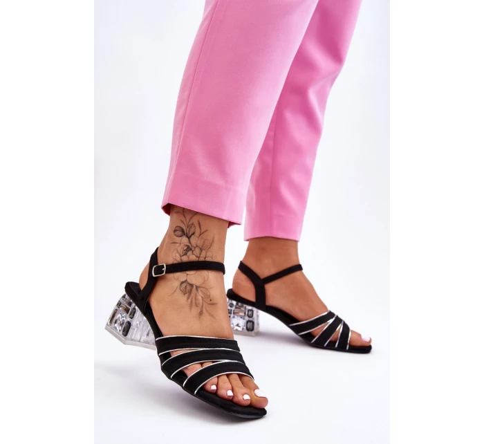 semišové sandály s krystaly Černé model 21609887 - S.Barski