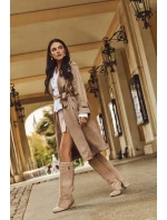 Dámské kozačky na platformě s páskem a stříbrným detailem béžové Korivelle Dámské kozačky na platformě s páskem a stříbrným detailem béžové Korivelle