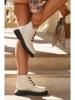 Zateplené dámské kotníkové boty na platformě na šněrování světlé béžové model 21710996 - Boto