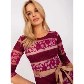 Dámské šaty LK SK model 21055764 Vínová s béžovou - Lakerta Dámské šaty LK SK model 21055764 Vínová s béžovou - Lakerta