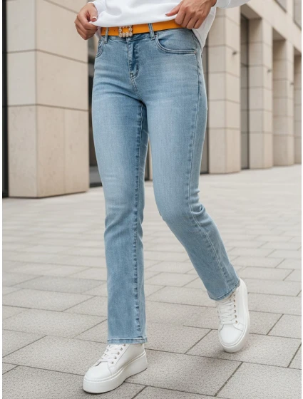 Dámské džínové kalhoty s rovnými nohavicemi a páskem TENDJEN blue FashionStreet UY2497