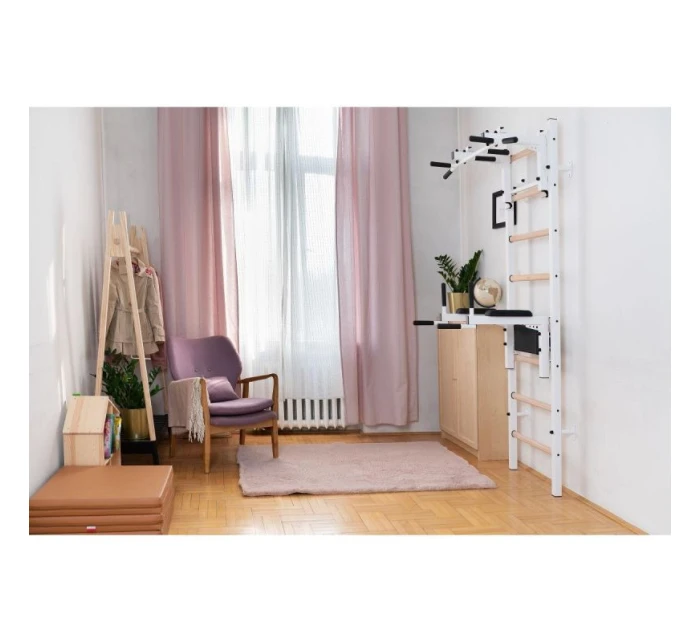 DŘEVĚNÝ KOVOVÝ GYMNASTICKÝ ŽEBŘÍK S HRAZDOU A PŘÍSLUŠENSTVÍM BENCHK 232W