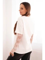 Dámská bavlněná blůza s krajkovými rukávy bílá