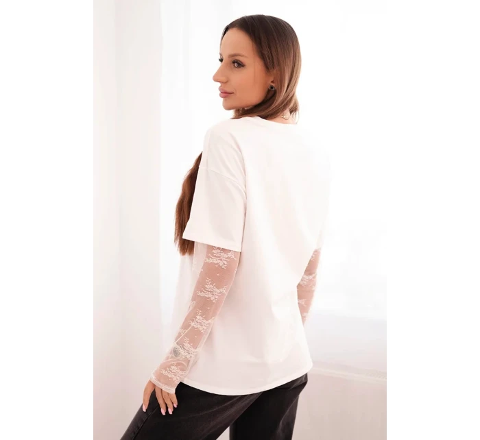Dámská bavlněná blůza s krajkovými rukávy bílá