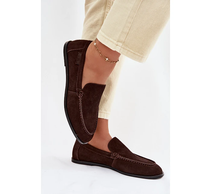 Dámské mokasiny z pravé semišové kůže Big Star TT274208 Čokoládové Dámské mokasiny z pravé semišové kůže Big Star TT274208 Čokoládové