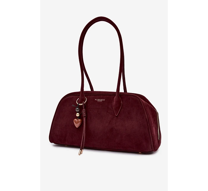 semišová kabelka s přívěskem Bordó model 22111502 - Flora&Co