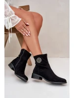 Dámské Kotníkové Boty Na Zip S Ozdobným Detalem Eko Semišové Černé Lerioria