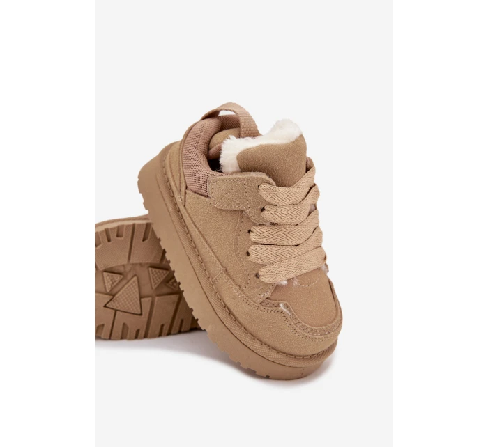 Dětské zateplené sneakers s kožíškem Mireen – béžové