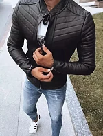 Pánská kožená bunda TX4243 černá - FashionStreet