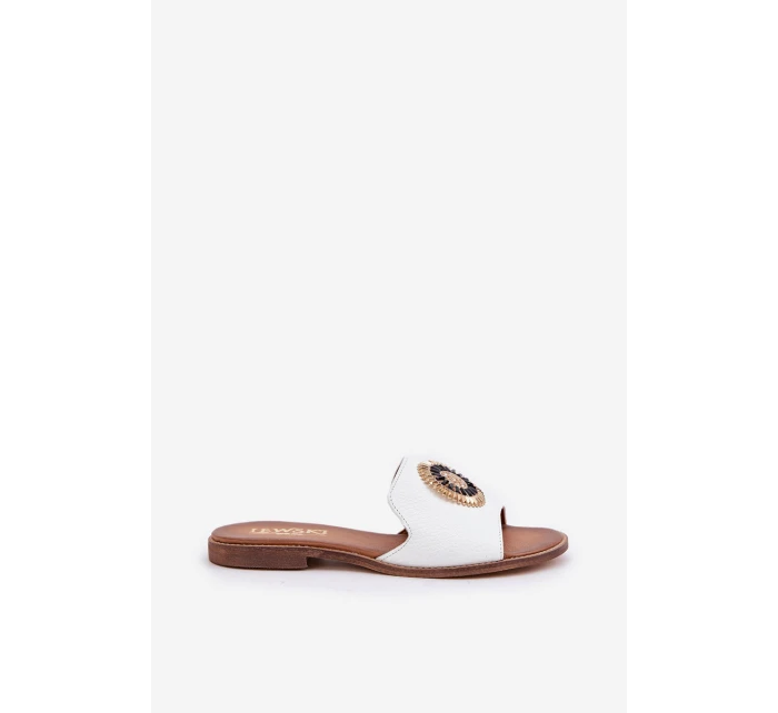 Kožené Pantofle S Dekorací Na Plochém Podpatku Bílé Lewski model 21682268 - Boto Kožené Pantofle S Dekorací Na Plochém Podpatku Bílé Lewski model 21682268 - Boto