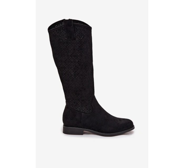 Dámské Kozačky Síťované Na Ploché Podpatky S   Černé model 21713644 - S.Barski