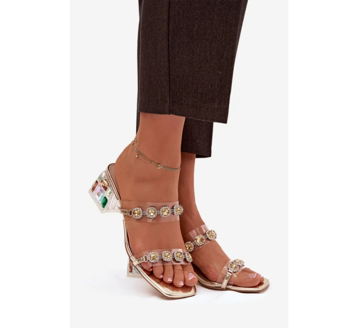 Dámské pantofle s krystaly D&A MR1037-02 Zlaté Dámské pantofle s krystaly D&A MR1037-02 Zlaté