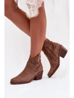 Kožené Dámské Boty na Podpatku Hnědé model 21961079 - S.Barski Kožené Dámské Boty na Podpatku Hnědé model 21961079 - S.Barski