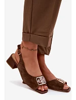 Elegantní sandály z přírodního semiše na podpatku D&A model 22100299 Hnědé - S.Barski