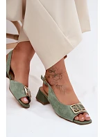Elegantní sandály z přírodního semiše na podpatku D&A CE61-3127 Zelené