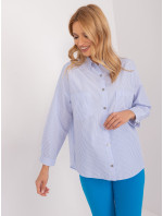 Světle modrá a bílá dámská oversize košile s límečkem