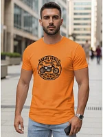 Pánské bavlněné tričko s potiskem motorky oranžové FashionStreet NX5007R
