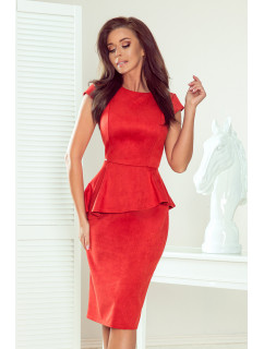 Elegantní dámské červené semišové midi šaty volánkem model 8071849 - numoco