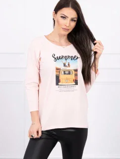 Halenka s potiskem Letní auto pudrově růžové