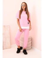 Dámská máslová souprava s krátkým rukávem a kalhotami světle růžová