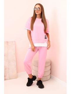 Dámská máslová souprava s krátkým rukávem a kalhotami světle růžová