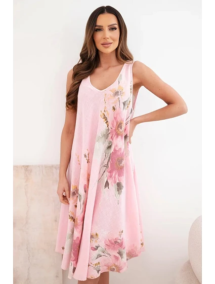 Dámské bavlněné oversize šaty s výstřihem do V a květinovým potiskem světle růžová Dámské bavlněné oversize šaty s výstřihem do V a květinovým potiskem světle růžová