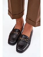 Kožené dámské polobotky na klínu s ozdobou model 22069492 Černé - VINCEZA