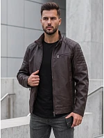 Pánská kožená zateplená bunda s kapucí, hnědá, FashionStreet TX5142 Pánská kožená zateplená bunda s kapucí, hnědá, FashionStreet TX5142