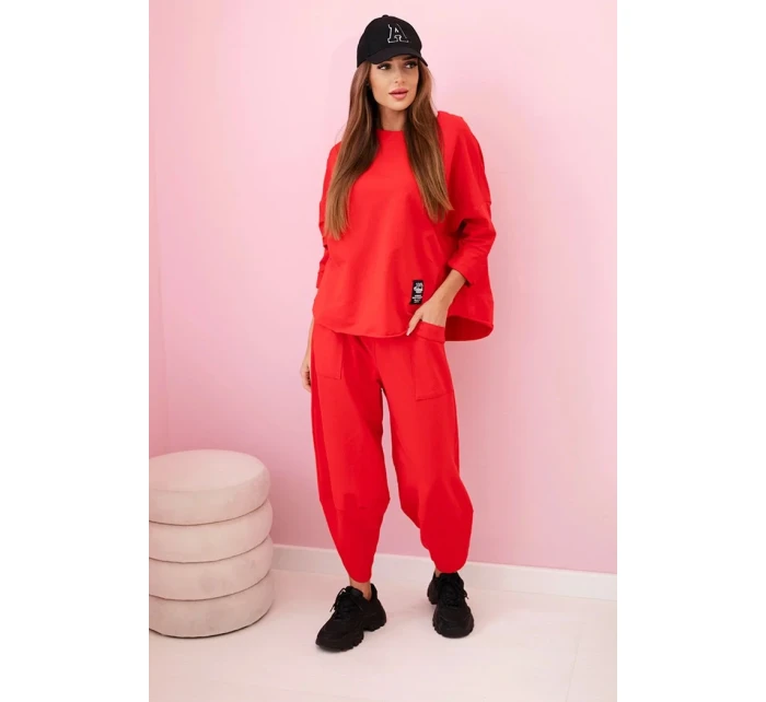 Bavlněná mikina kalhoty set červený Bavlněná mikina kalhoty set červený