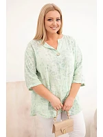Dámská bavlněná halenka Plus Size s krátkým rukávem a ozdobným knoflíkem mentolová Dámská bavlněná halenka Plus Size s krátkým rukávem a ozdobným knoflíkem mentolová