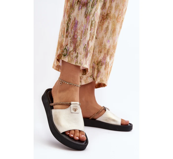 Kožené dámské žabky model 21646214 stříbrné - Zazoo Kožené dámské žabky model 21646214 stříbrné - Zazoo