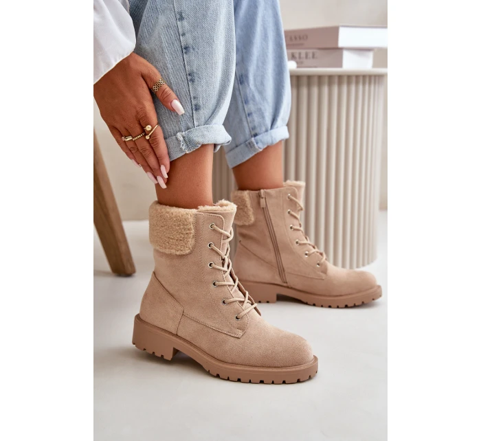 Dámské zateplené boty na zip Beige model 21667404 - Boto Dámské zateplené boty na zip Beige model 21667404 - Boto