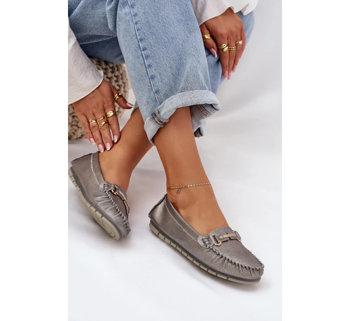 Třpytivé Plátěné Mokasíny Z Přírodní Kůže D&A LR51-546 Stříbrné Třpytivé Plátěné Mokasíny Z Přírodní Kůže D&A LR51-546 Stříbrné