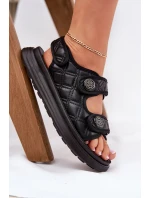 Dámské sandály s ozdobnými detaily na suchý zip černé model 21687995 - Boto Dámské sandály s ozdobnými detaily na suchý zip černé model 21687995 - Boto