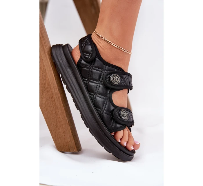 Dámské sandály s ozdobnými detaily na suchý zip černé model 21687995 - Boto Dámské sandály s ozdobnými detaily na suchý zip černé model 21687995 - Boto