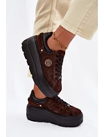 Kožené semišové dámské tenisky na platformě D&A LR61-7094 čokoládové Kožené semišové dámské tenisky na platformě D&A LR61-7094 čokoládové