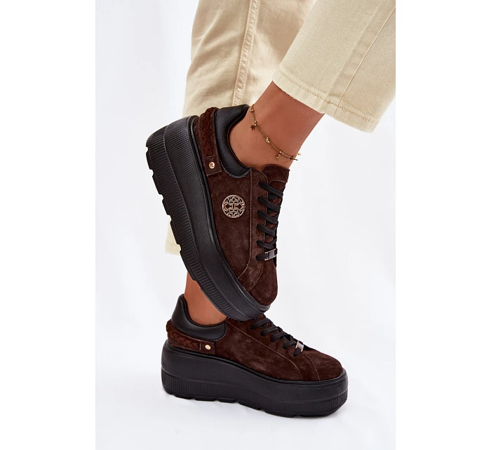 Kožené semišové dámské tenisky na platformě D&A LR61-7094 čokoládové Kožené semišové dámské tenisky na platformě D&A LR61-7094 čokoládové